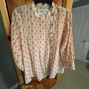 Women's Elegant Red and Cream Blouse - Size L